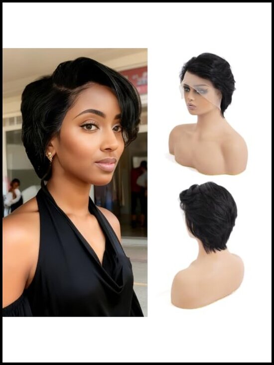13X4 Lace Front Wig 100% Human Hair Pixie Cut Pre Plucked 8in Straight Bob main image 3